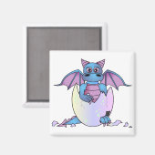 Cute Dragon Baby in Cracked Egg - Blauw / Paars Magneet (Voorkant / Achterkant)
