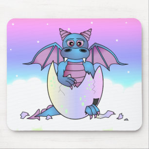 Cute Dragon Baby in Cracked Egg - Blauw / Paars Muismat