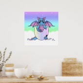 Cute Dragon Baby in Cracked Egg - Blauw / Paars Poster (Keuken)