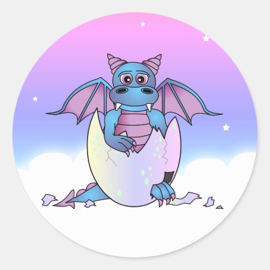 Cute Dragon Baby in Cracked Egg - Blauw / Paars Ronde Sticker (Voorkant)
