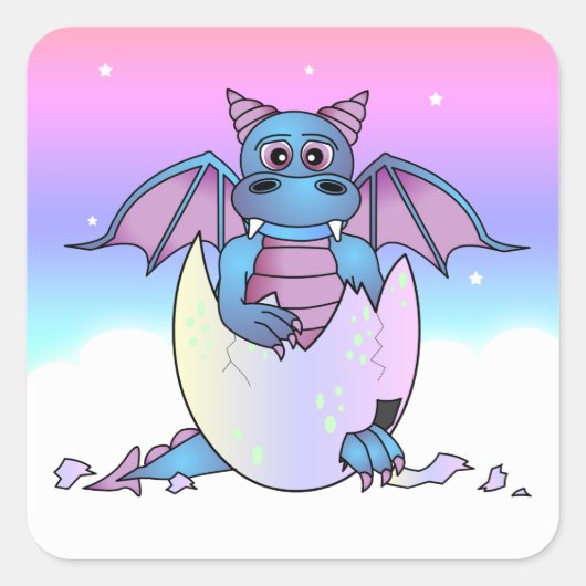 Cute Dragon Baby in Cracked Egg - Blauw / Paars Vierkante Sticker (Voorkant)