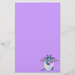 Cute Dragon Baby in Cracked Egg Paarse Stationery Briefpapier