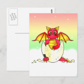 Cute Dragon Baby in gekraakte eieren - Rood/Geel Briefkaart (Voorkant / Achterkant)