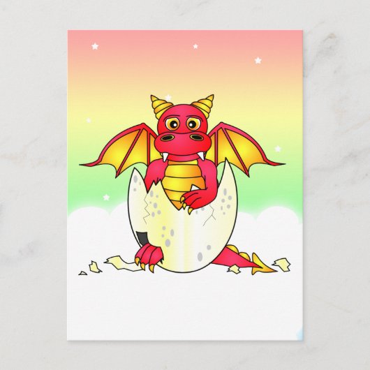 Cute Dragon Baby in gekraakte eieren - Rood/Geel Briefkaart (Voorkant)