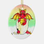 Cute Dragon Baby in gekraakte eieren - Rood/Geel Keramisch Ornament (Rechts)