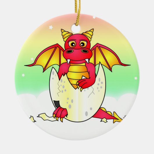 Cute Dragon Baby in gekraakte eieren - Rood/Geel Keramisch Ornament (Voorkant)