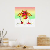 Cute Dragon Baby in gekraakte eieren - Rood/Geel Poster (Keuken)