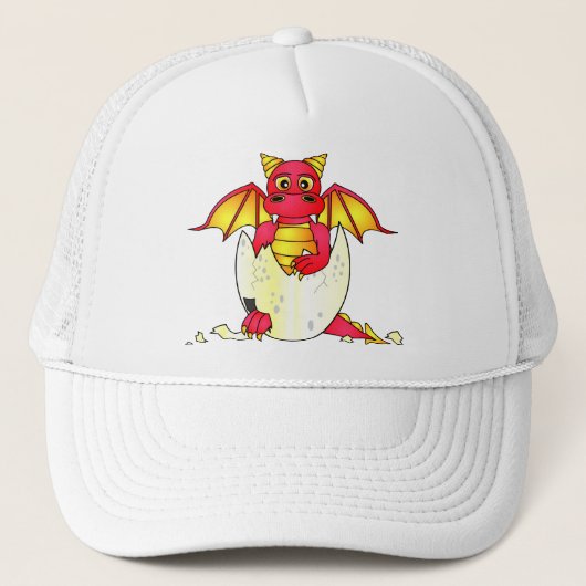 Cute Dragon Baby in gekraakte eieren - Rood/Geel Trucker Pet (Voorkant)