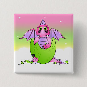 Cute Dragon Baby in gekraakte eieren - Roze / Paar Vierkante Button 5,1 Cm
