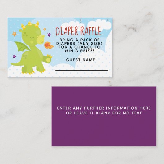 Cute Dragon Baby shower Diaper Raffle Informatiekaartje (Voorkant / Achterkant)