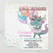 Cute Dragon Birthday Uitnodiging (Voorkant / Achterkant)