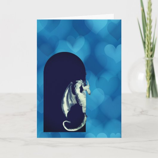 Cute Dragon Blue Hearts Grandson Valentijnsdag Kaart (Voorkant)