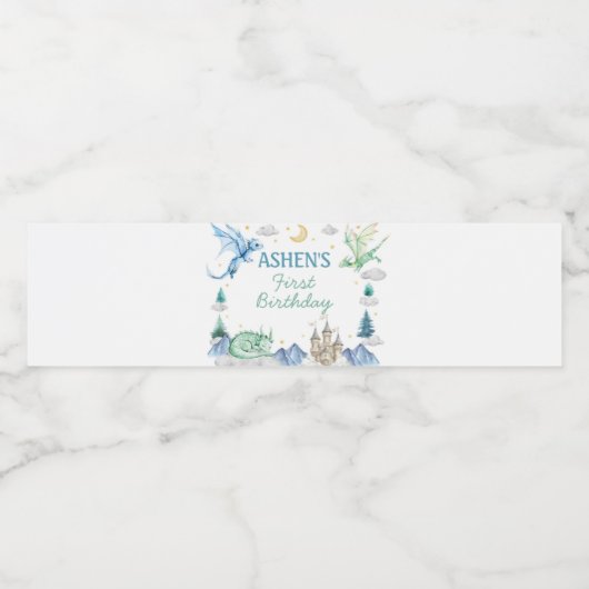 Cute Dragon Boy Birthday Water Bottle Label Waterfles Etiket (Enkel label)