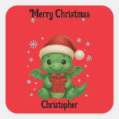 cute dragon Christmas holiday gift tag stickers (Voorkant)