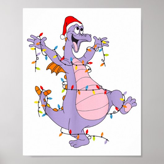 Cute Dragon Christmas Lights Santa Hat Animal Men  Poster (Voorkant)