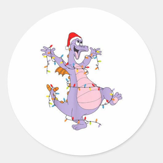 Cute Dragon Christmas Lights Santa Hat Animal Men Ronde Sticker (Voorkant)