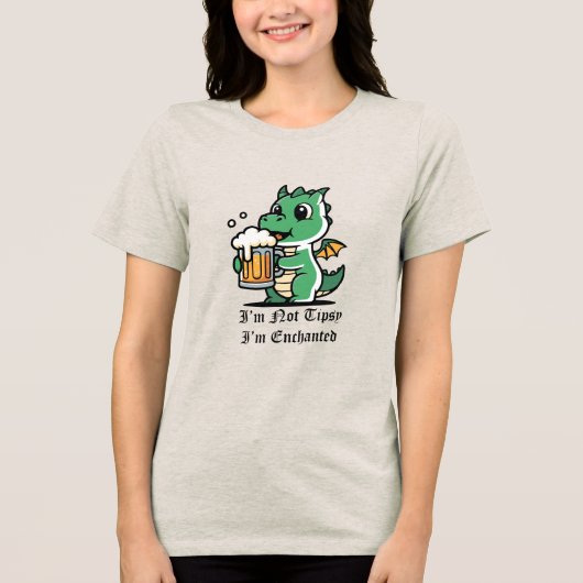 Cute Dragon Drinking Beer Tri-Blend Shirt (Voorkant)