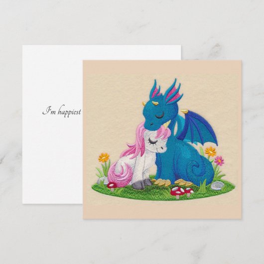 Cute Dragon en Unicorn in Love Holiday Kaart (Voorkant / Achterkant)