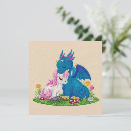 Cute Dragon en Unicorn in Love Holiday Kaart (Staand voorkant)