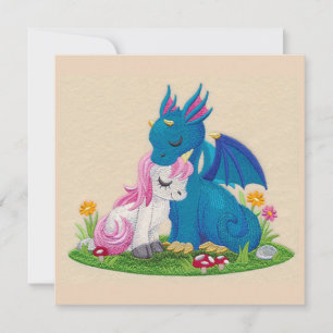 Cute Dragon en Unicorn in Love Holiday Kaart