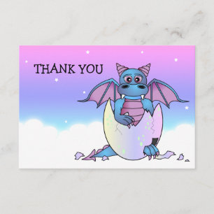Cute Dragon Geachte Dank u Flat Note Card - Blauw Bedankkaart