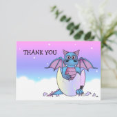 Cute Dragon Geachte Dank u Flat Note Card - Blauw Bedankkaart (Staand voorkant)