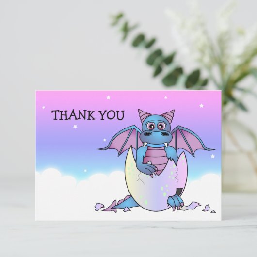 Cute Dragon Geachte Dank u Flat Note Card - Blauw Bedankkaart (Staand voorkant)