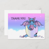 Cute Dragon Geachte Dank u Flat Note Card - Blauw Bedankkaart (Voorkant / Achterkant)