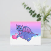 Cute Dragon Heart Briefkaart Blue - Roze - Paars (Staand voorkant)