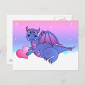 Cute Dragon Heart Briefkaart Blue - Roze - Paars (Voorkant / Achterkant)