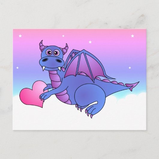 Cute Dragon Heart Briefkaart Blue - Roze - Paars (Voorkant)