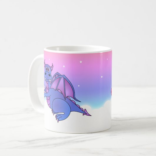 Cute Dragon Heart Mok Blue - Roze - Paars (Voorkant links)