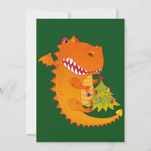 Cute Dragon Holding kerstboom Feestdagenkaart (Voorkant)
