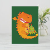 Cute Dragon Holding kerstboom Feestdagenkaart (Staand voorkant)