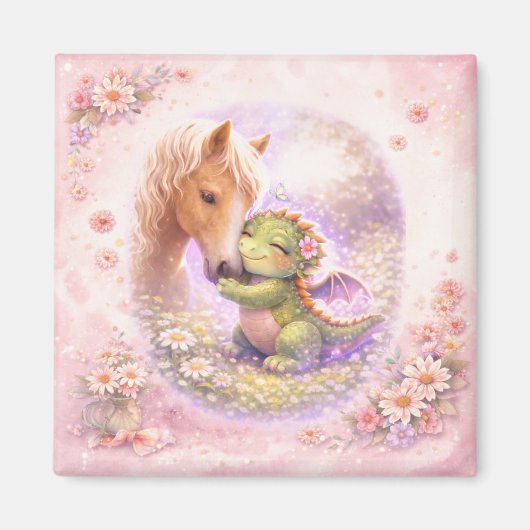 Cute Dragon & Horse Friendship Magnet (Voorkant)
