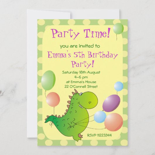 Cute Dragon Kinder Party Invitation, Children's Pa Kaart (Voorkant)