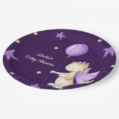 Cute Dragon met ballonvaardig Paars Baby shower Papieren Bordje (Gekanteld)