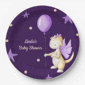 Cute Dragon met ballonvaardig Paars Baby shower Papieren Bordje (Voorkant)