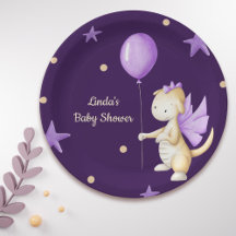 Cute Dragon met ballonvaardig Paars Baby shower
