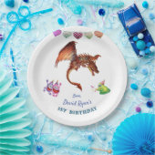 Cute Dragon Monsters Hart Boy First Birthday Papieren Bordje (Feest)