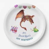 Cute Dragon Monsters Hart Boy First Birthday Papieren Bordje (Voorkant)