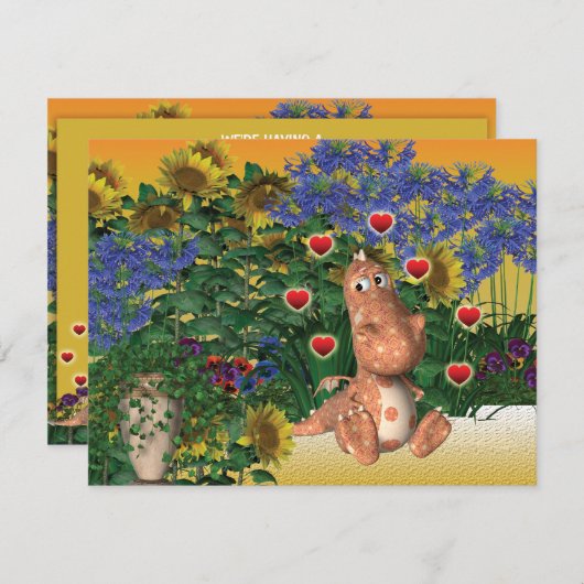 Cute dragon romantic kaart (Voorkant / Achterkant)