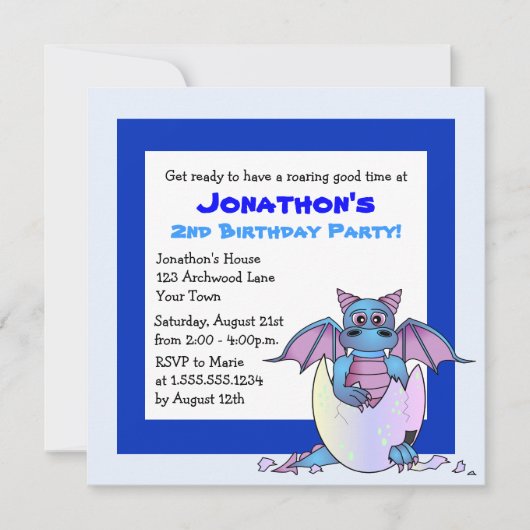 Cute Dragon Thmed Child Birthday - Blue Kaart (Voorkant)
