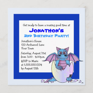 Cute Dragon Thmed Child Birthday - Blue Kaart