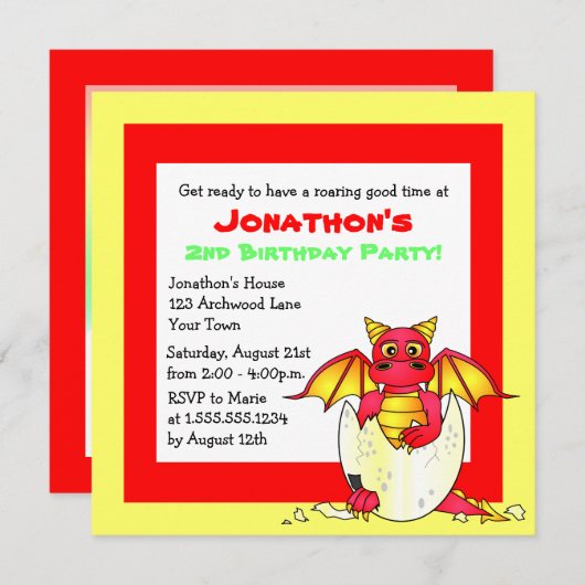 Cute Dragon Threaded Child Birthday - Rood en Geel Kaart (Voorkant / Achterkant)