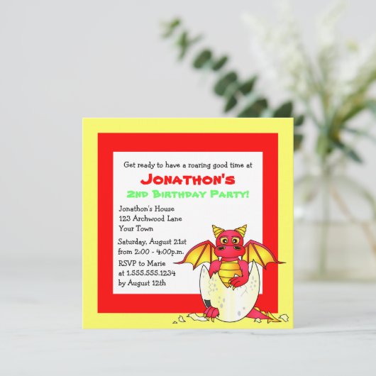 Cute Dragon Threaded Child Birthday - Rood en Geel Kaart (Staand voorkant)