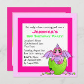 Cute Dragon Threaded Child Birthday - Roze en Groe Kaart (Voorkant / Achterkant)