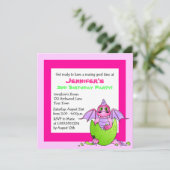 Cute Dragon Threaded Child Birthday - Roze en Groe Kaart (Staand voorkant)