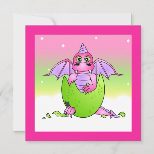 Cute Dragon Threaded Child Birthday - Roze en Groe Kaart (Achterkant)