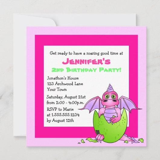 Cute Dragon Threaded Child Birthday - Roze en Groe Kaart (Voorkant)